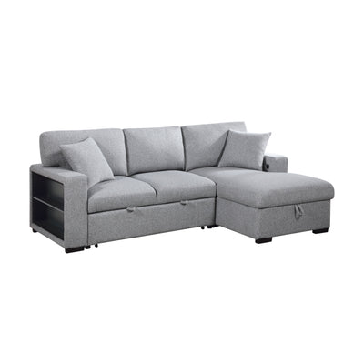 Pompano Sectional with Right Chaise, Pull-out Bed, Hidden Storage and Shelves, Charging Ports (9630GY*22LRC)