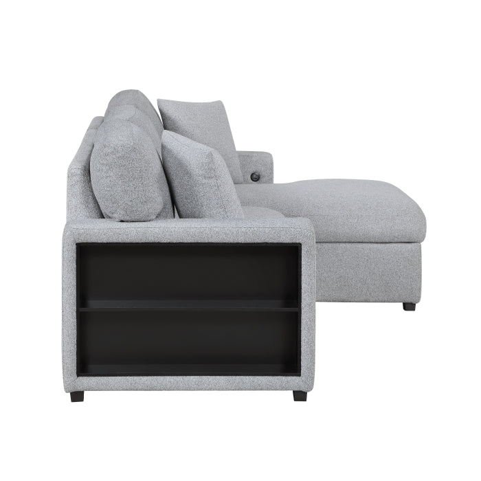 Pompano Sectional with Right Chaise, Pull-out Bed, Hidden Storage and Shelves, Charging Ports (9630GY*22LRC)