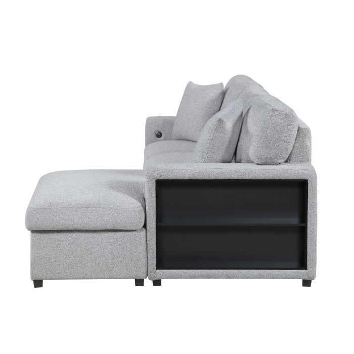 Pompano Sectional with Right Chaise, Pull-out Bed, Hidden Storage and Shelves, Charging Ports (9630GY*22LRC)