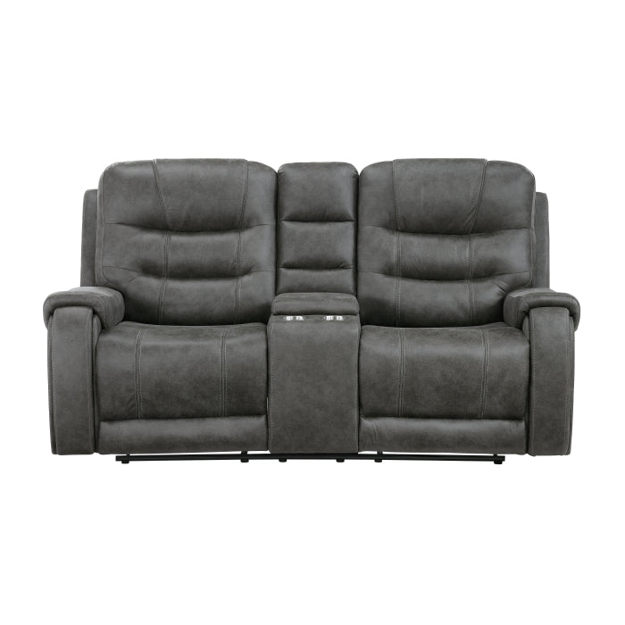 Oberon Reclining Loveseat with Center Console — Dark gray Manual