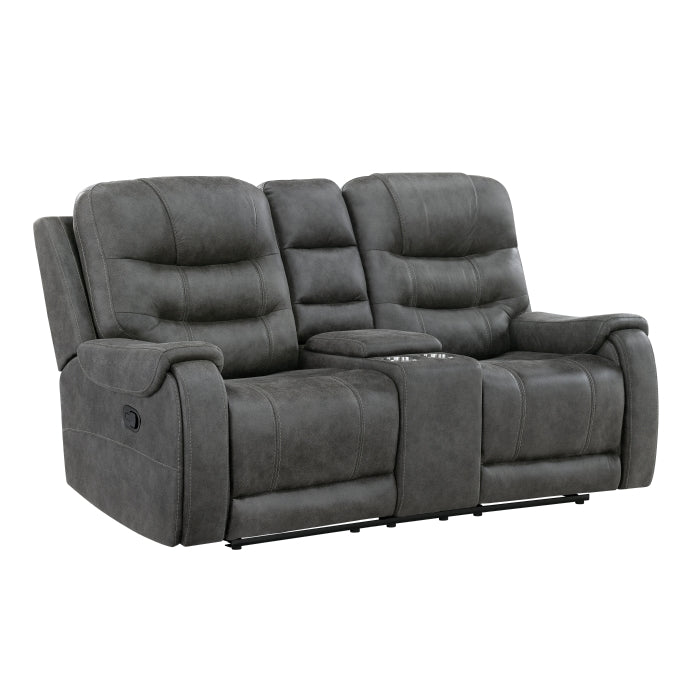 Oberon Reclining Loveseat with Center Console — Dark gray Manual
