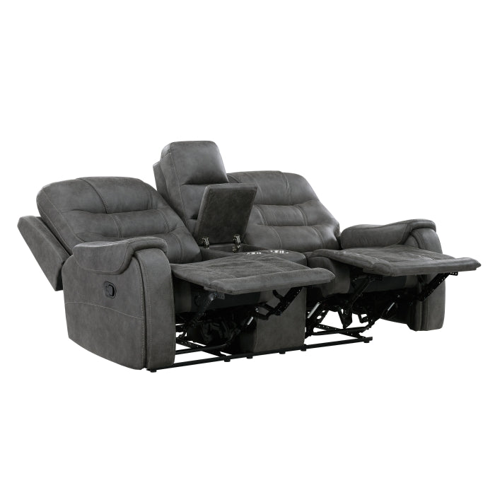Oberon Reclining Loveseat with Center Console — Dark gray Manual