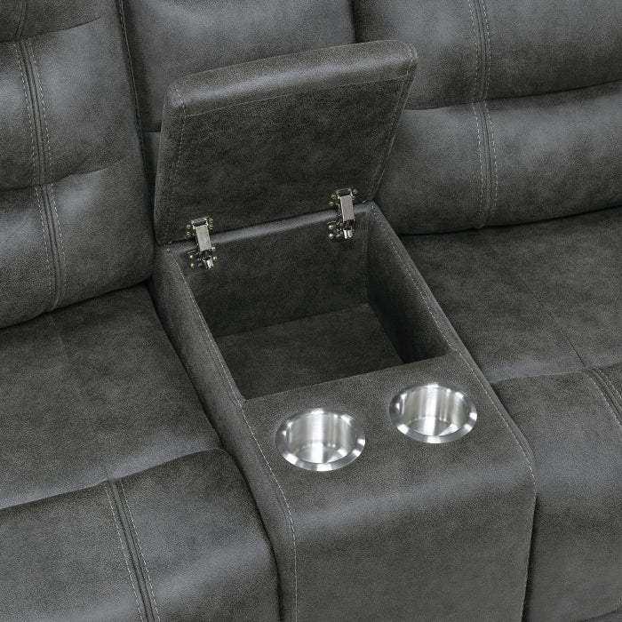 Oberon Reclining Loveseat with Center Console — Dark gray Manual