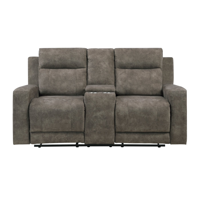 Muncie Reclining Loveseat with Center Console — Brown Manual