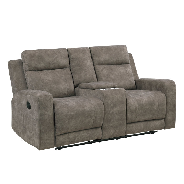 Muncie Reclining Loveseat with Center Console — Brown Manual