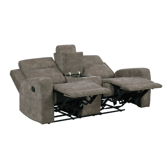 Muncie Reclining Loveseat with Center Console — Brown Manual
