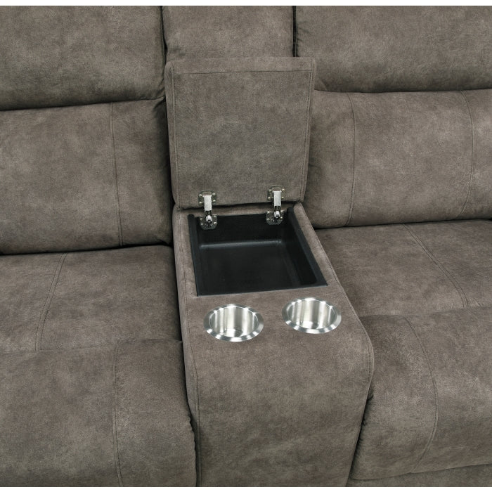 Muncie Reclining Loveseat with Center Console — Brown Manual