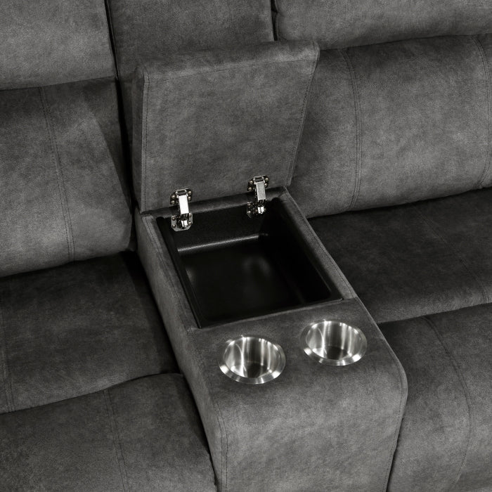 Muncie Reclining Loveseat with Center Console — Brownish gray Manual