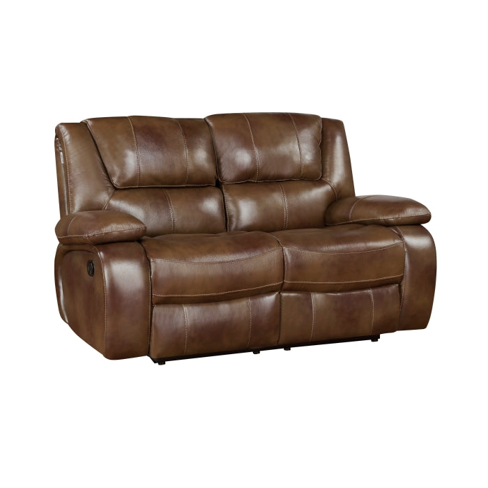 Ellicott Leather Reclining Loveseat — Brown Manual