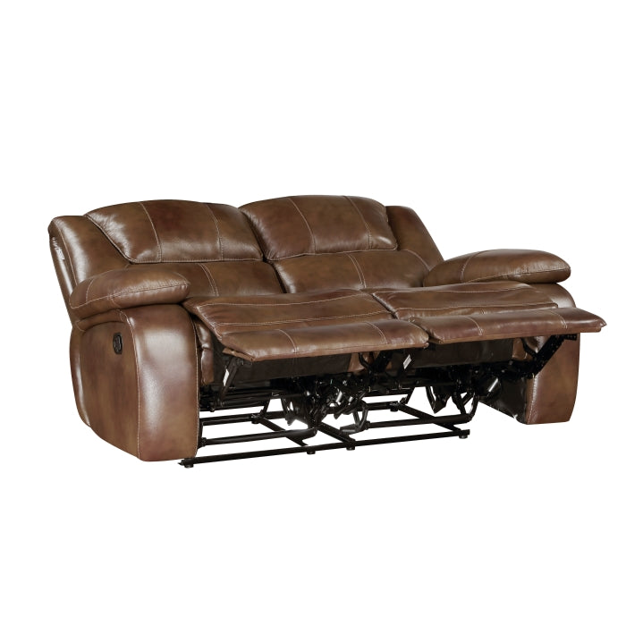 Ellicott Leather Reclining Loveseat — Brown Manual
