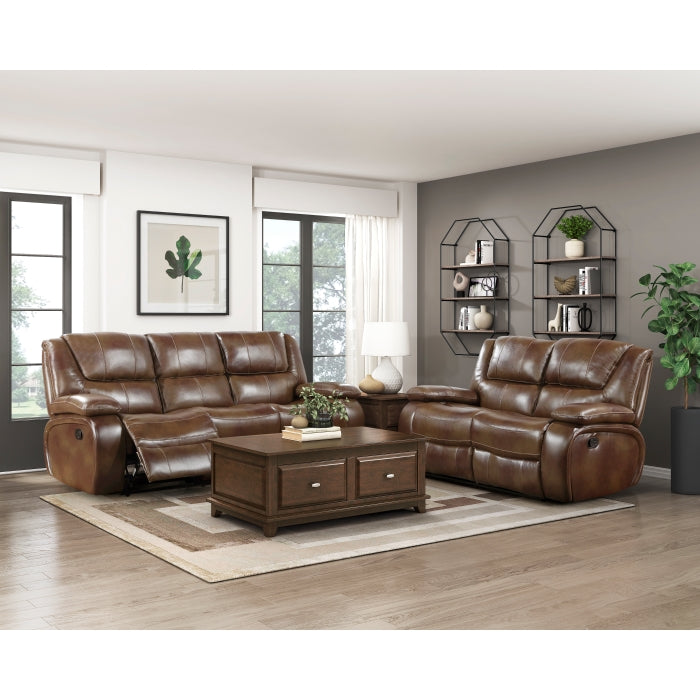 Ellicott Leather Reclining Loveseat — Brown Manual