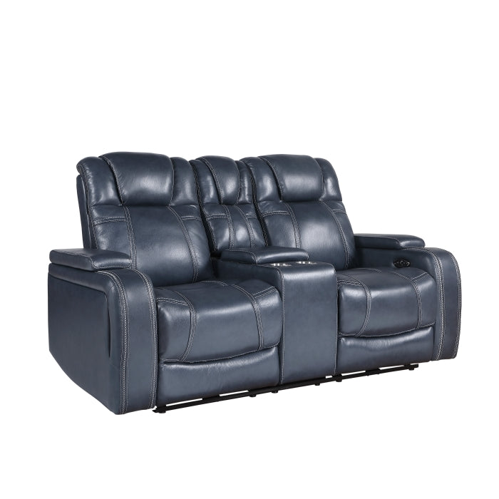 Keziah Power Double Reclining Love Seat with Center Console, Power Headrests and Storage Arms