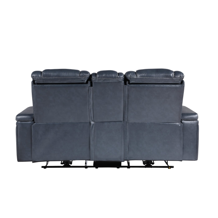 Keziah Power Double Reclining Love Seat with Center Console, Power Headrests and Storage Arms