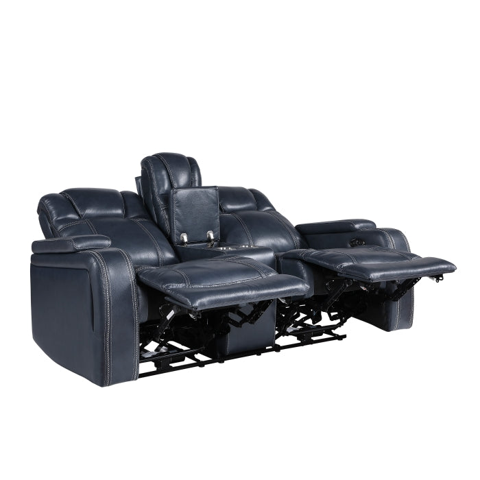 Keziah Power Double Reclining Love Seat with Center Console, Power Headrests and Storage Arms