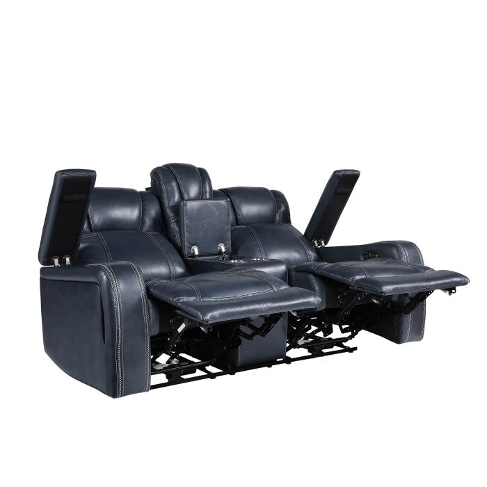 Keziah Power Double Reclining Love Seat with Center Console, Power Headrests and Storage Arms