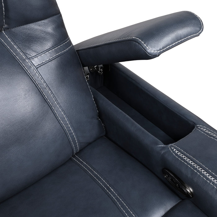 Keziah Power Double Reclining Sofa with Power Headrests and Storage Arms