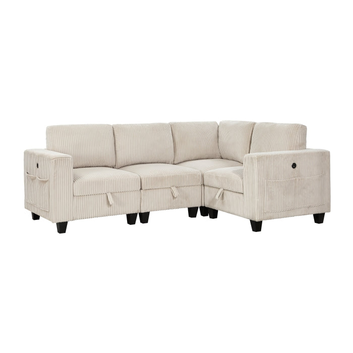 Walterboro 4-Piece Sectional with Storage, Storage Pouches and Charging Ports (9650BE*4SC)
