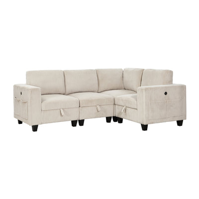 Walterboro 4-Piece Sectional with Storage, Storage Pouches and Charging Ports (9650BE*4SC)