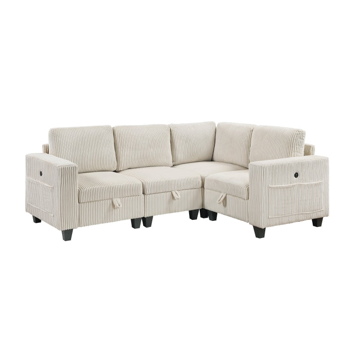 Walterboro 4-Piece Sectional with Storage, Storage Pouches and Charging Ports (9650NBE*4SC)