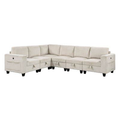 Walterboro 6-Piece Sectional with Storage, Storage Pouches and Charging Ports (9650NBE*6SC)