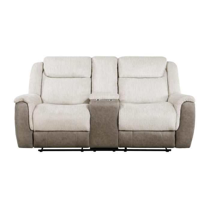 Harriette Beige Manual Reclining Loveseat — Harriette Double Reclining Love Seat with Center Console (9703BE-2)
