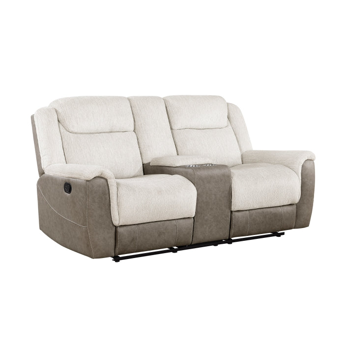 Harriette Beige Manual Reclining Loveseat — Harriette Double Reclining Love Seat with Center Console (9703BE-2)