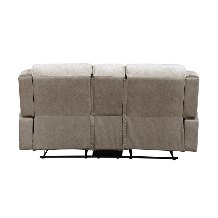 Harriette Beige Manual Reclining Loveseat — Harriette Double Reclining Love Seat with Center Console (9703BE-2)