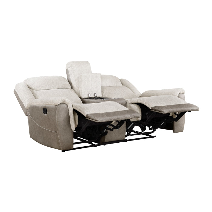 Harriette Beige Manual Reclining Loveseat — Harriette Double Reclining Love Seat with Center Console (9703BE-2)