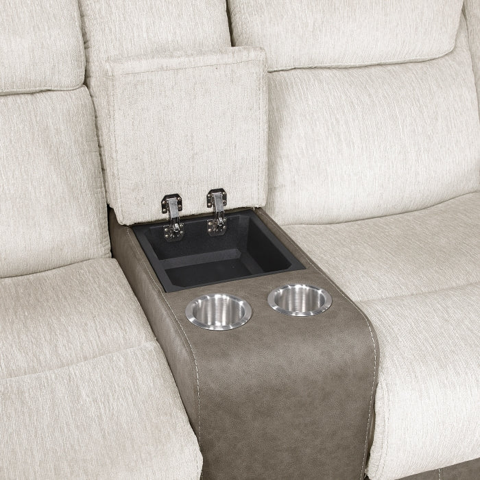 Harriette Beige Manual Reclining Loveseat — Harriette Double Reclining Love Seat with Center Console (9703BE-2)