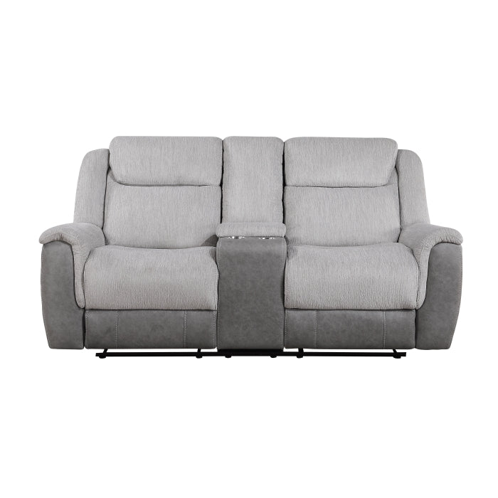 Harriette Gray Manual Reclining Loveseat — Harriette Double Reclining Love Seat with Center Console (9703GY-2)