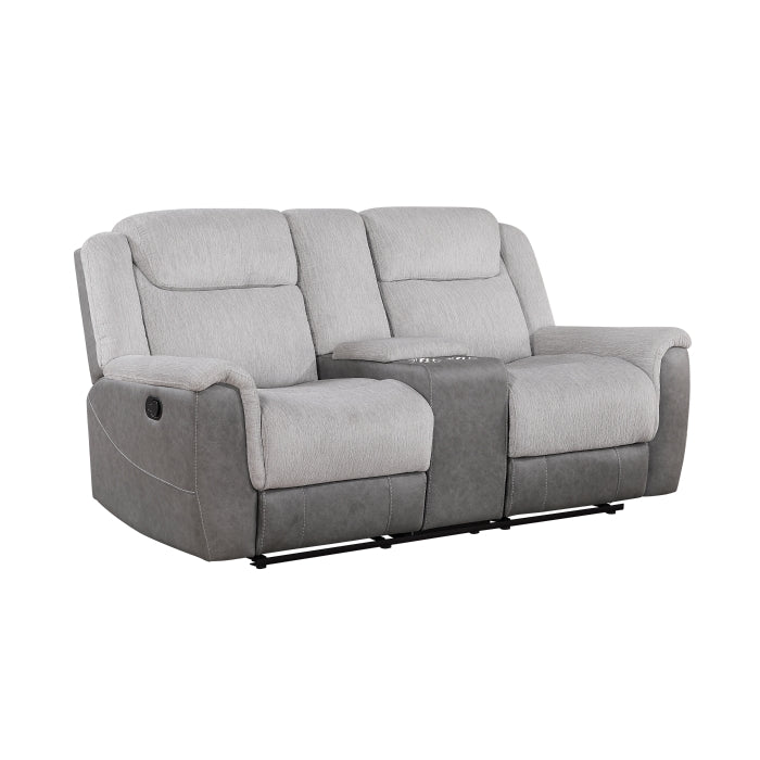 Harriette Gray Manual Reclining Loveseat — Harriette Double Reclining Love Seat with Center Console (9703GY-2)
