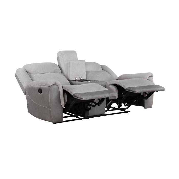 Harriette Gray Manual Reclining Loveseat — Harriette Double Reclining Love Seat with Center Console (9703GY-2)