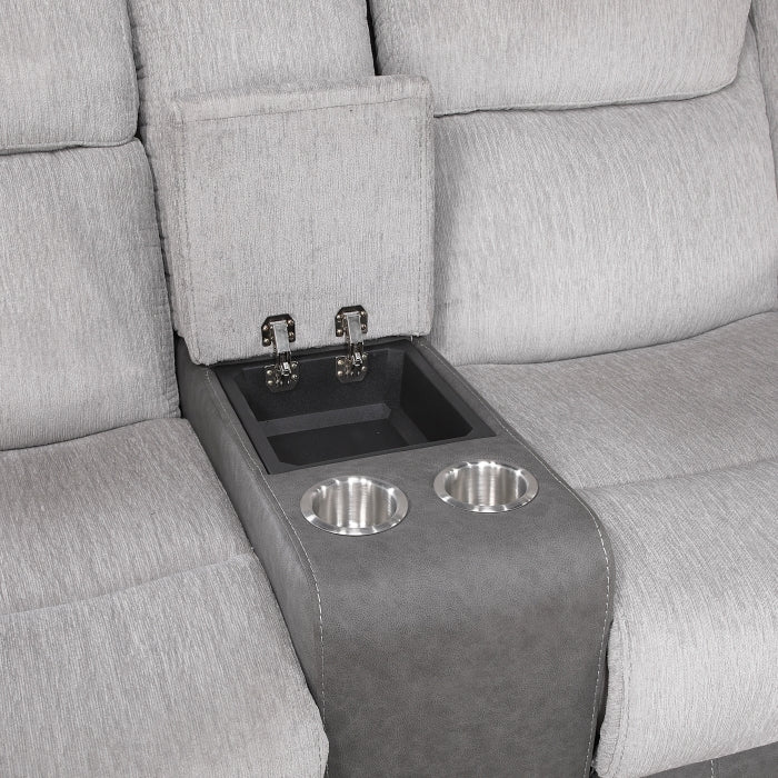 Harriette Gray Manual Reclining Loveseat — Harriette Double Reclining Love Seat with Center Console (9703GY-2)