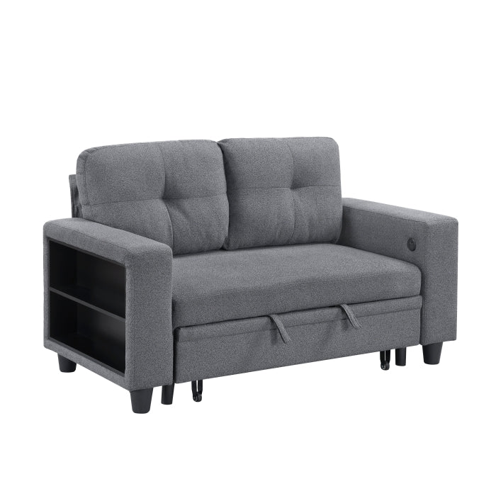 Robinson Love Seat with Pull-out Bed, Shelves and Charging Ports (9705GY-2*)