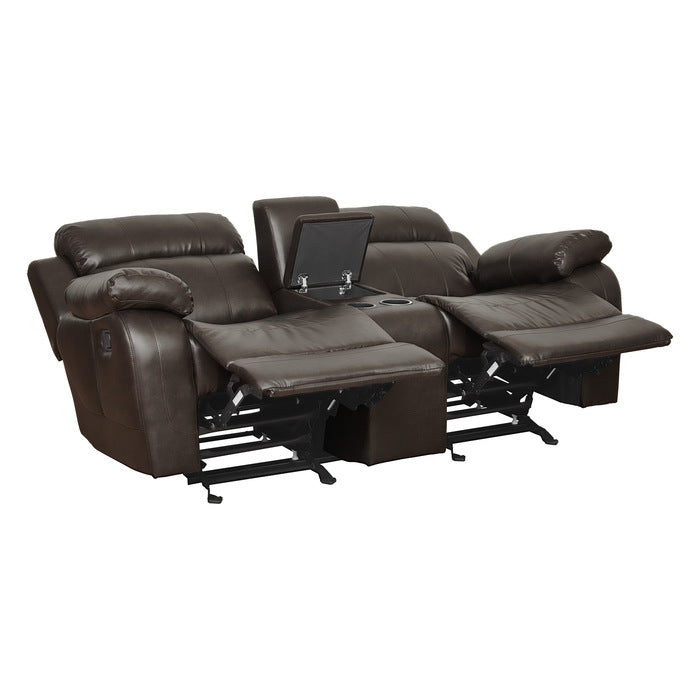 Marille Glider Reclining Loveseat with Center Console — Brown Manual