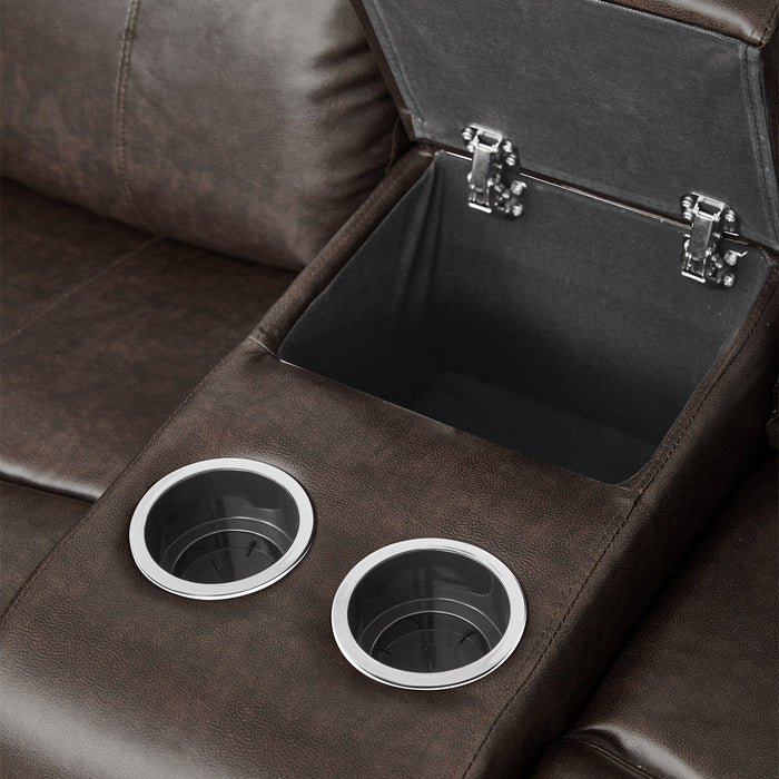 Marille Glider Reclining Loveseat with Center Console — Brown Manual