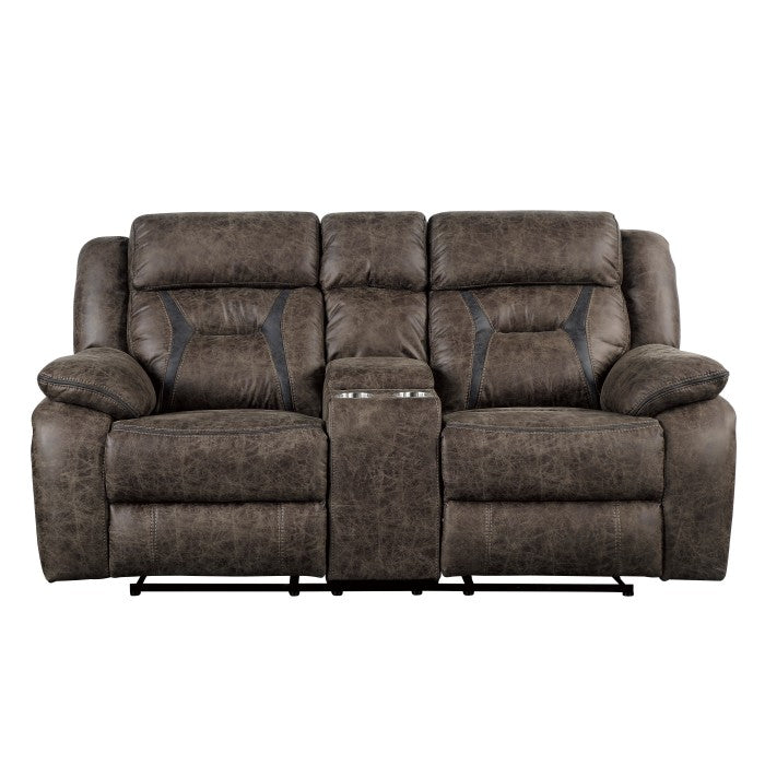 Madrona Hill Reclining Loveseat with Center Console — Dark brown Manual