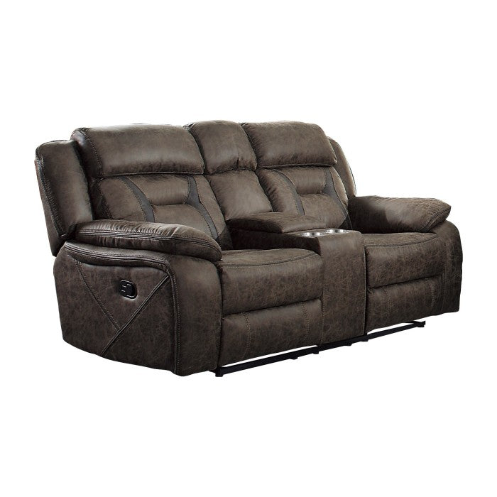 Madrona Hill Reclining Loveseat with Center Console — Dark brown Manual
