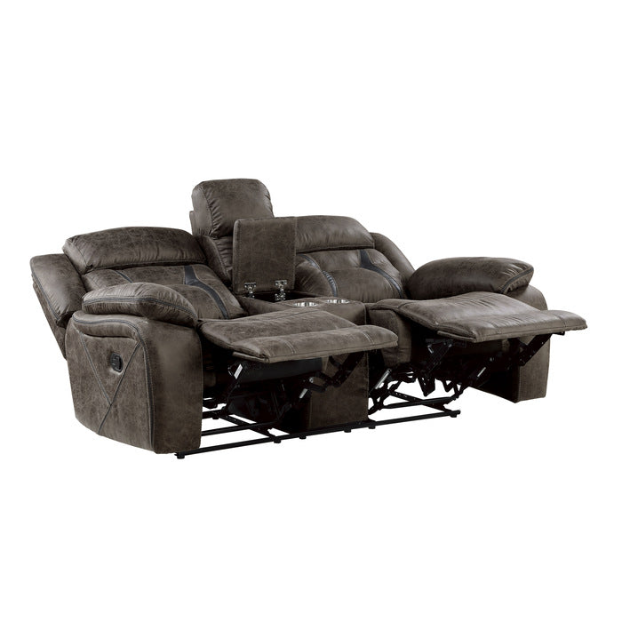 Madrona Hill Reclining Loveseat with Center Console — Dark brown Manual