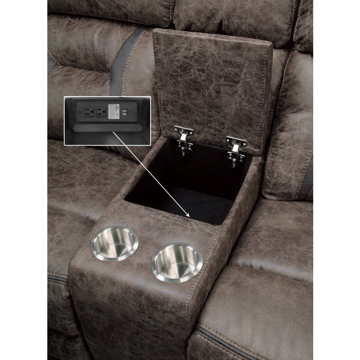 Madrona Hill Reclining Loveseat with Center Console — Dark brown Manual