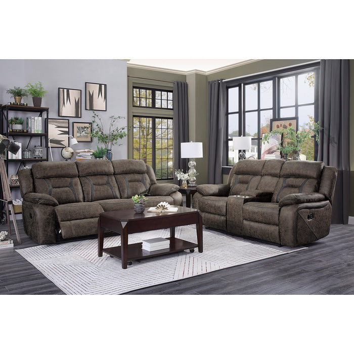 Madrona Hill Reclining Loveseat with Center Console — Dark brown Manual
