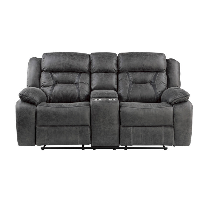 Madrona Hill Reclining Loveseat with Center Console — Gray Manual