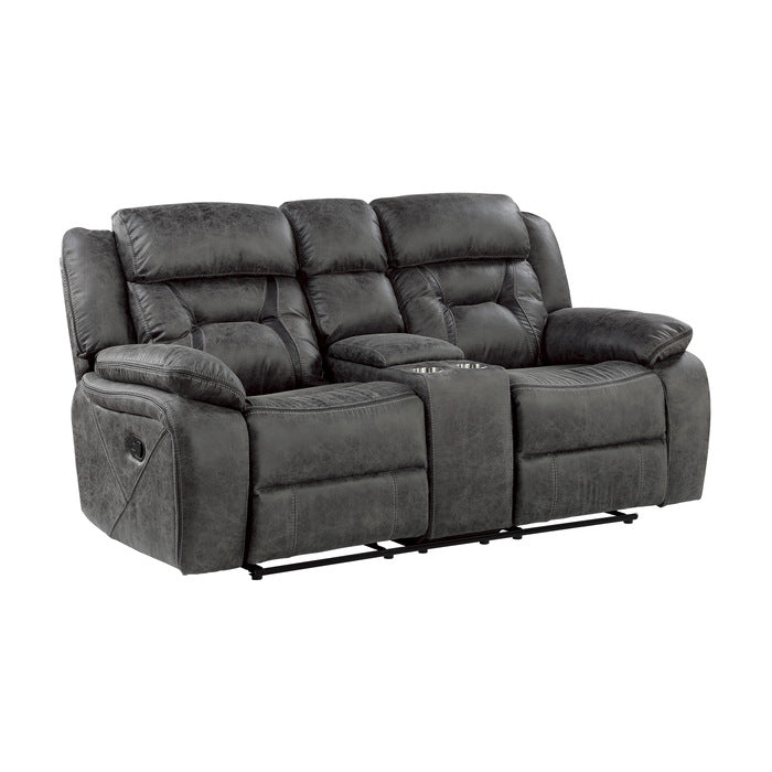 Madrona Hill Reclining Loveseat with Center Console — Gray Manual