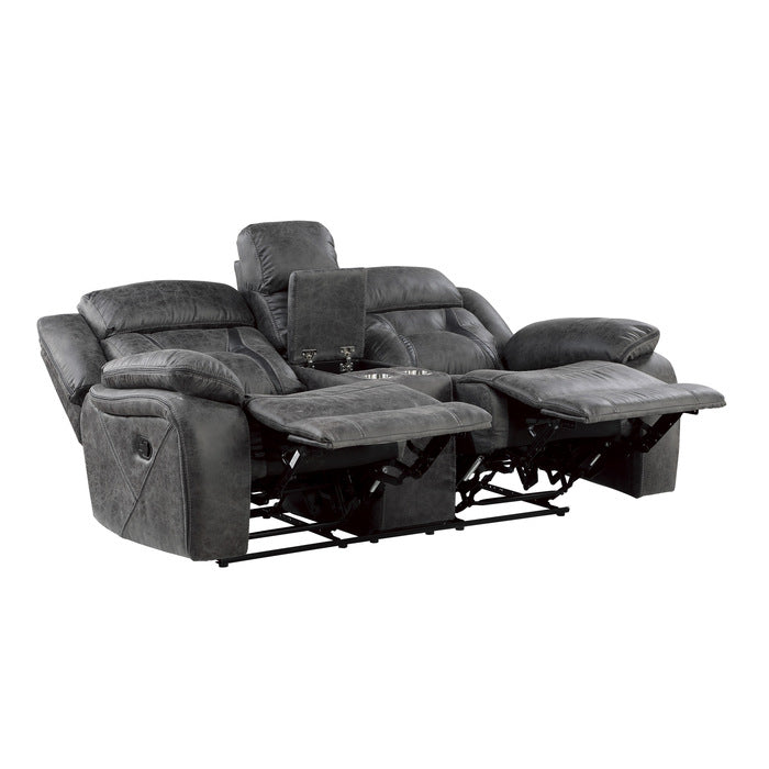 Madrona Hill Reclining Loveseat with Center Console — Gray Manual
