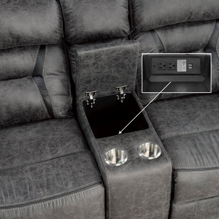 Madrona Hill Reclining Loveseat with Center Console — Gray Manual