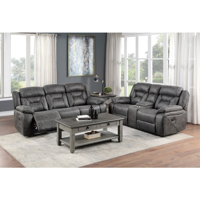 Madrona Hill Reclining Loveseat with Center Console — Gray Manual
