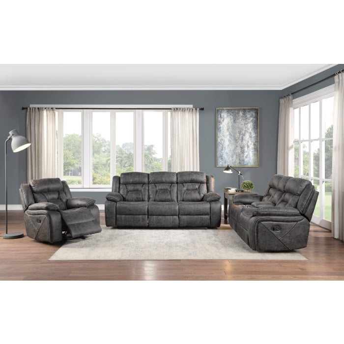 Madrona Hill Reclining Loveseat with Center Console — Gray Manual