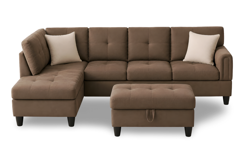Chocolate L-Shaped Sectional Sofa with a Storage Space