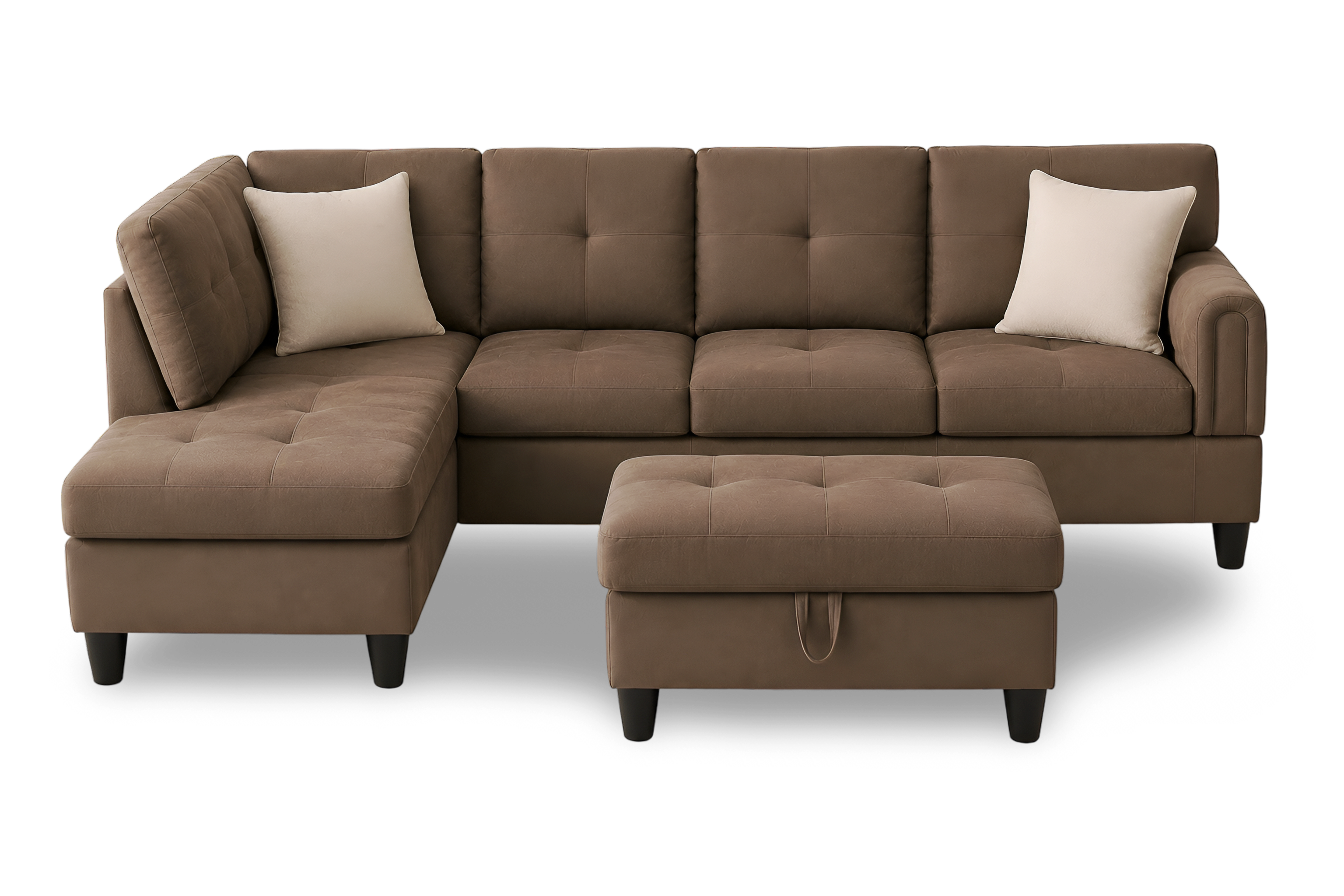 Chocolate L-Shaped sectional sofa with a storage space