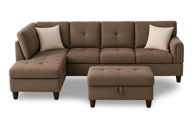 Chocolate L-Shaped Sectional Sofa with a Storage Space